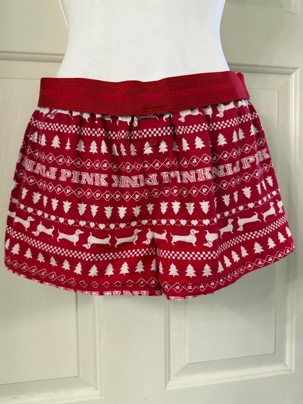 PINK Victoria's Secret Red and White Holiday Boxer Sleep Shorts
